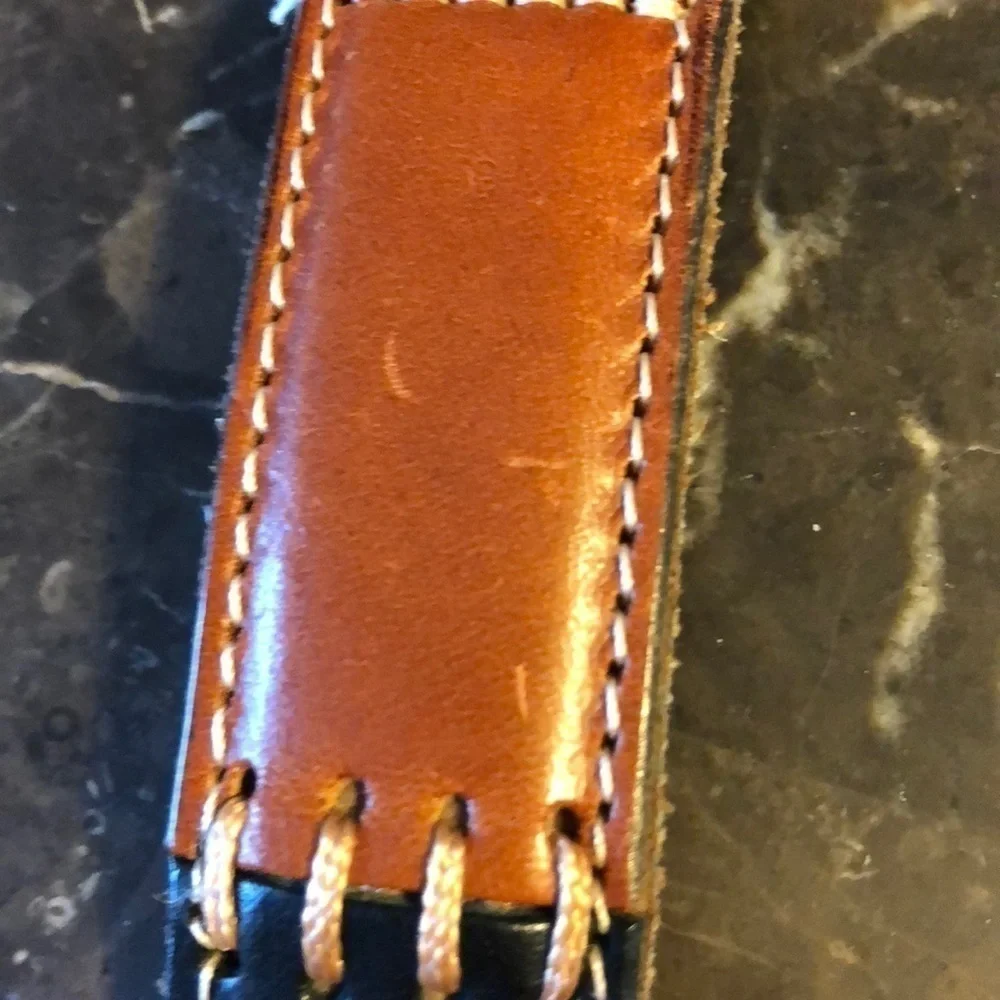 Fossil Leather Brown Black Colorblock 1” Belt Gold Buckle M Southwest